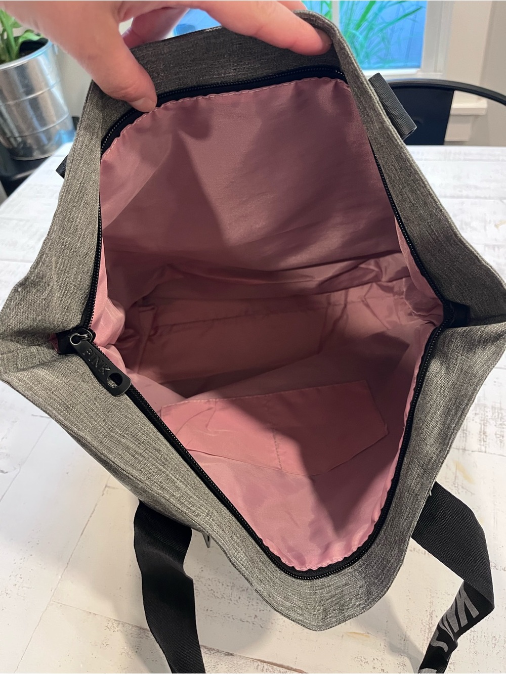 PINK Victoria's Secret Gray & Black Canvas Logo Tote - Picture 4 of 4